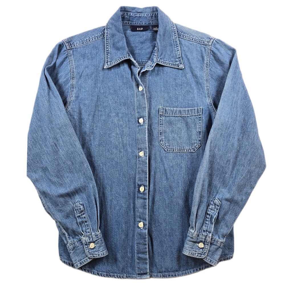 Gap Denim Shirt Womens Medium Blue Jean 100% Cotton Button Down Long Sleeve Top